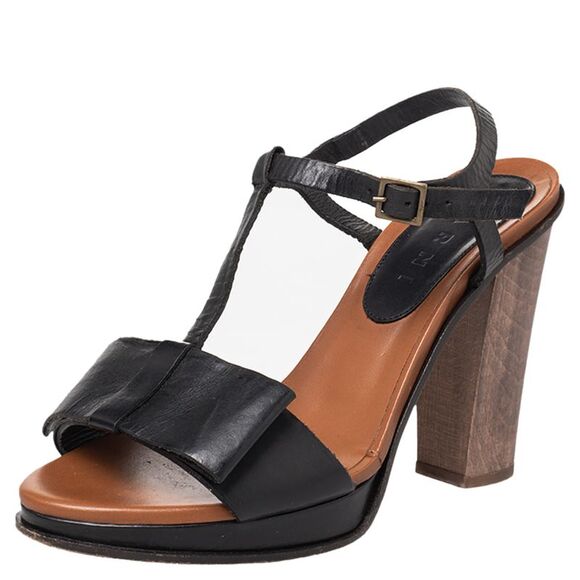 Marni Black Leather Bow Detail T Strap Sandals Size 38 - Picture 1 of 7